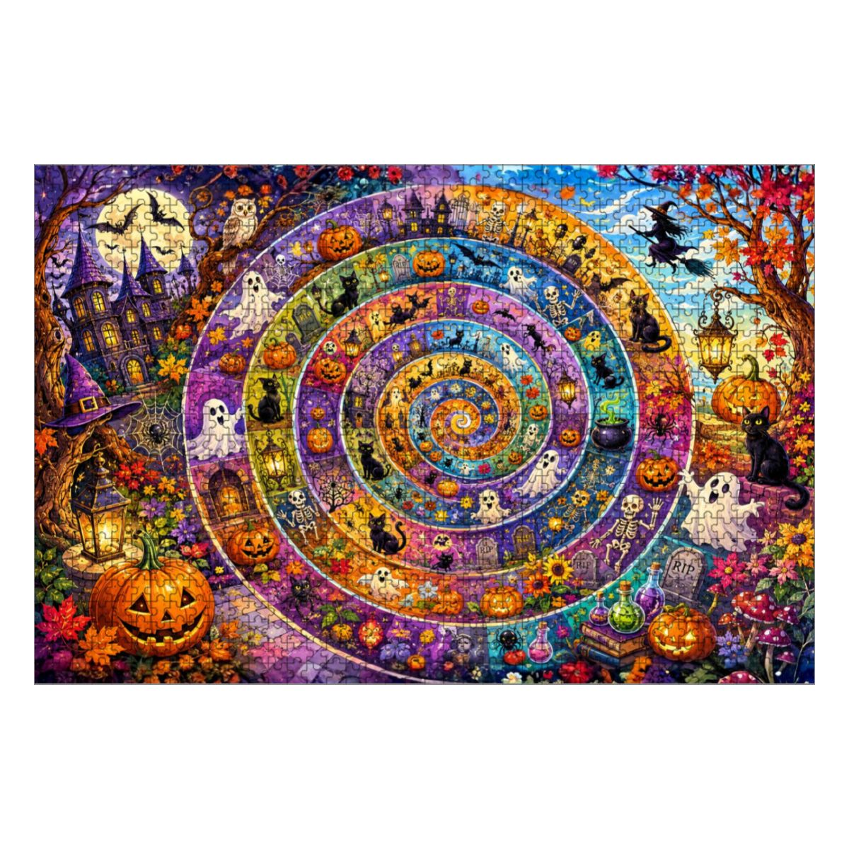 1000pcs Wooden Jigsaw Puzzles  Made in USA) Halloween Spiral Abstract