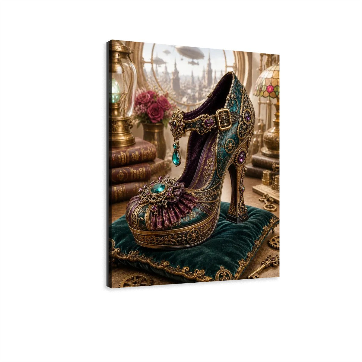 Canvas Prints Wall Art Steampunk Heel Teal and Purple