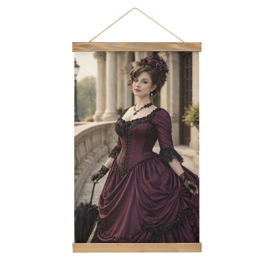 Linen Canvas Wall Art Victorian Woman Maroon Dress