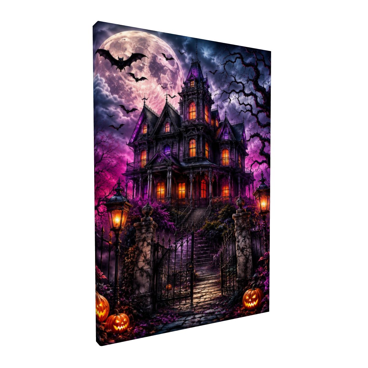 Framed Canvas Painting Halloween Haunted House (Made in USA)