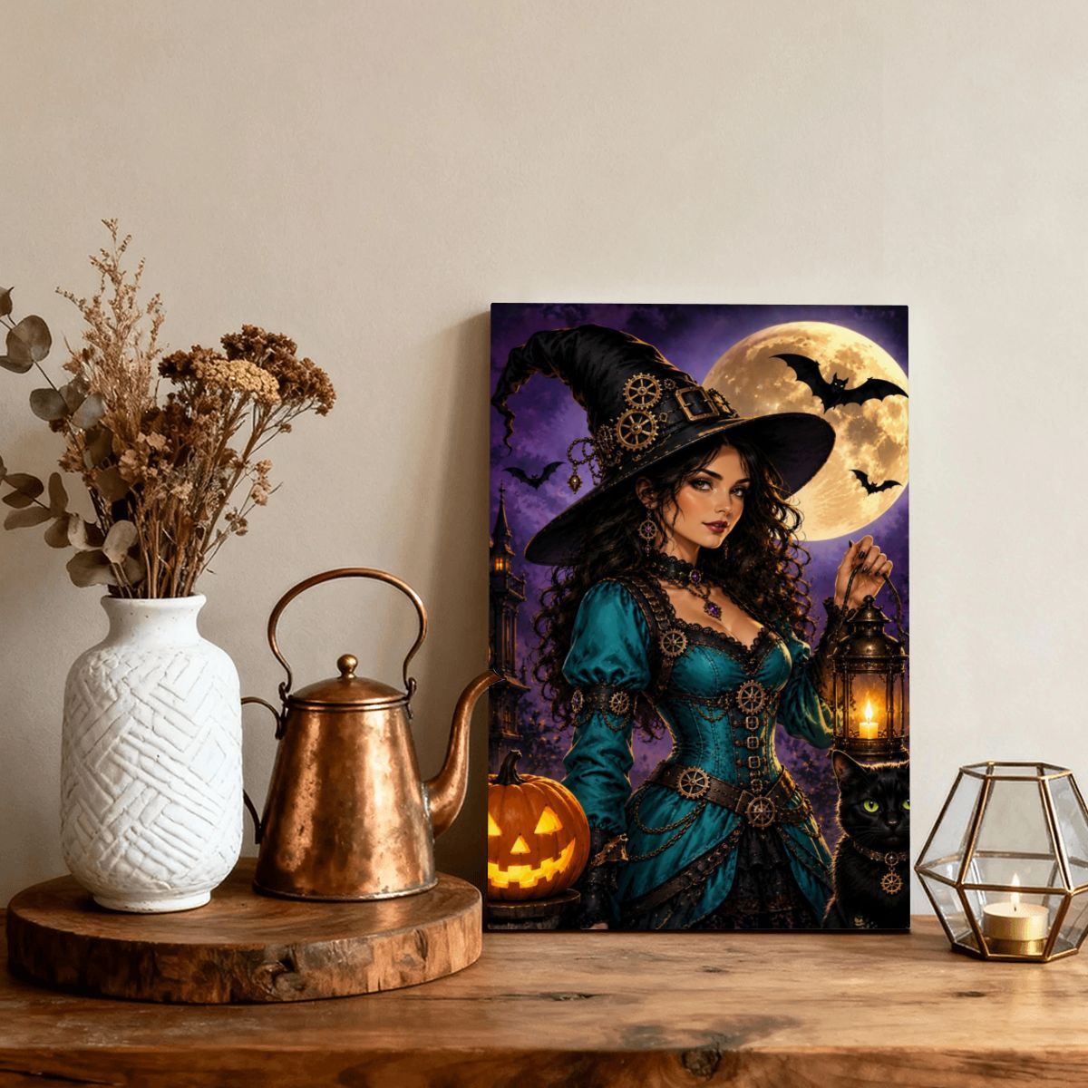 Framed Canvas Painting Halloween Witch (Made in USA)