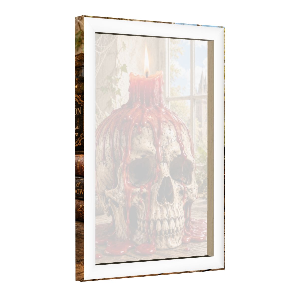 Framed Canvas Painting Halloween Skull with Candle (Made in USA)