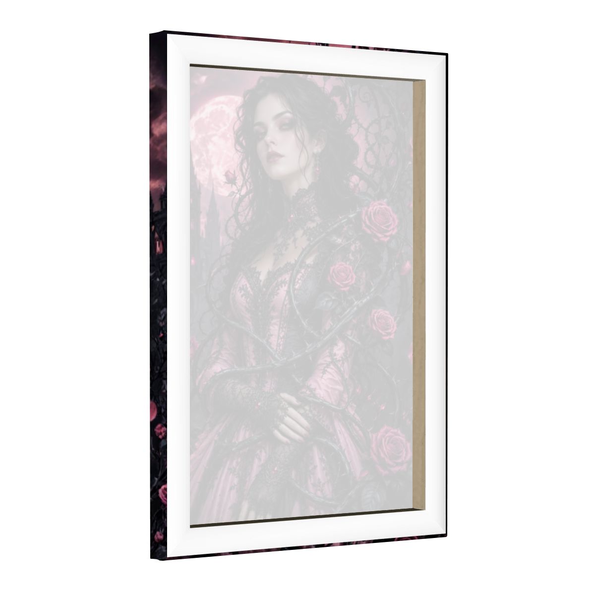 Framed Canvas Painting Halloween Gothic Woman with Vine and Pink Roses (Made in USA)