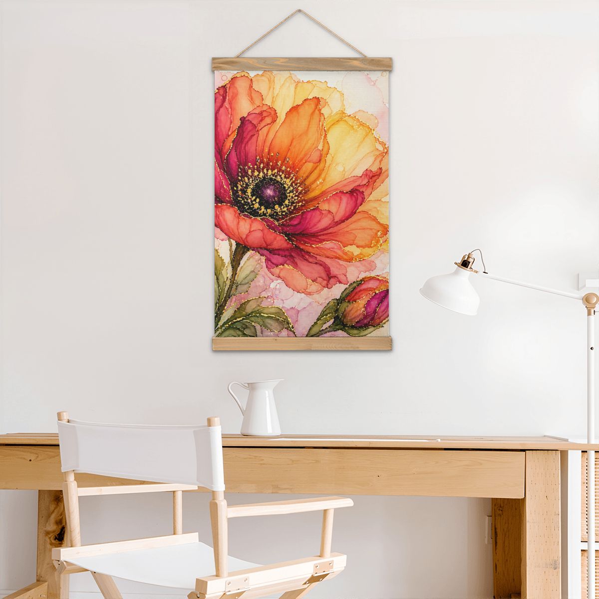 Linen Canvas Wall Art Orange Flower