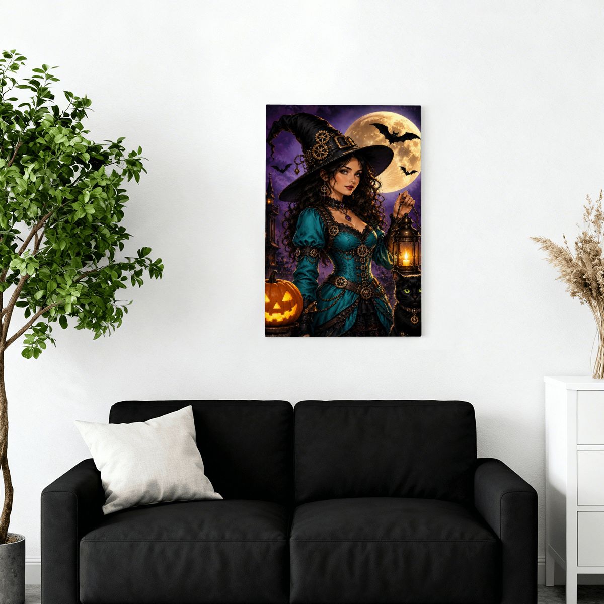 Framed Canvas Painting Halloween Witch (Made in USA)
