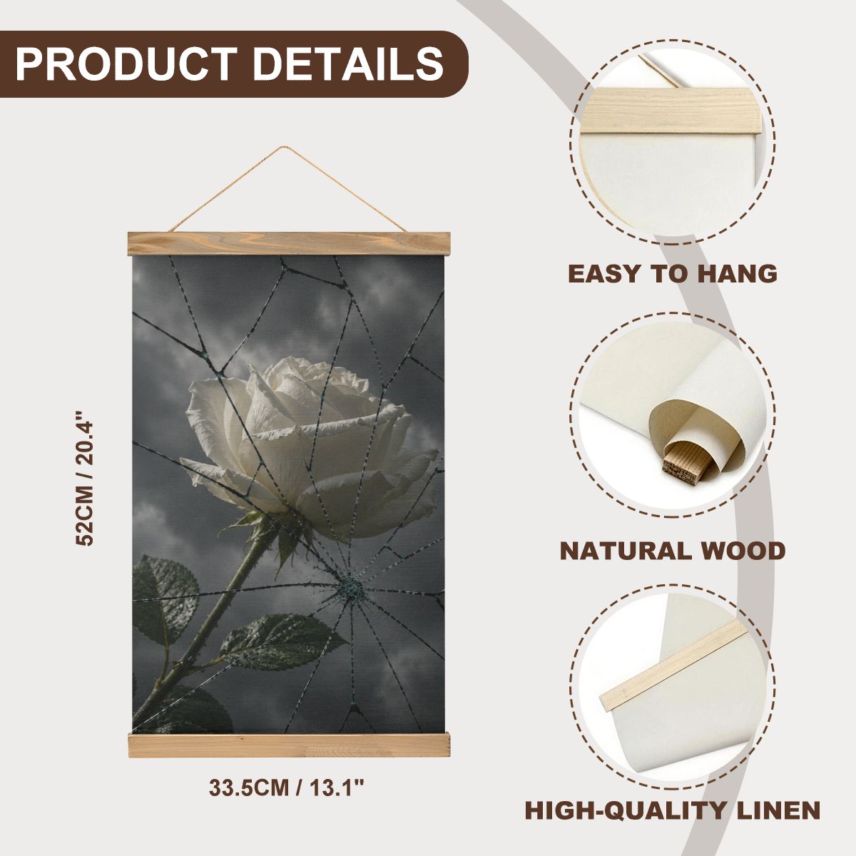 Linen Canvas Wall Art Broken Glass and Rose