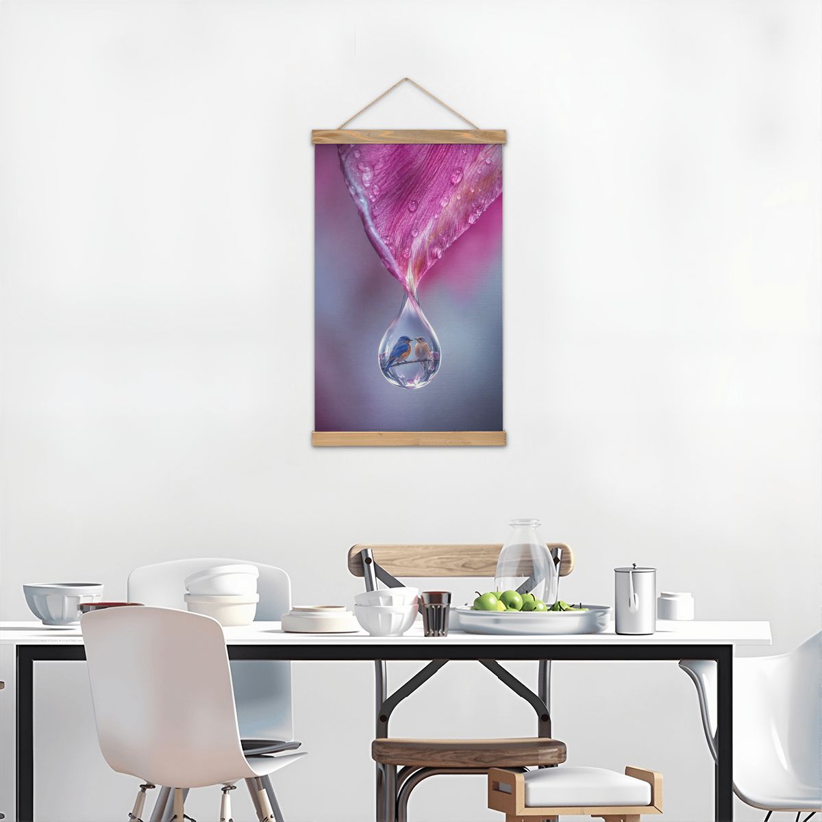 Linen Canvas Wall Art Bird Dew Drop