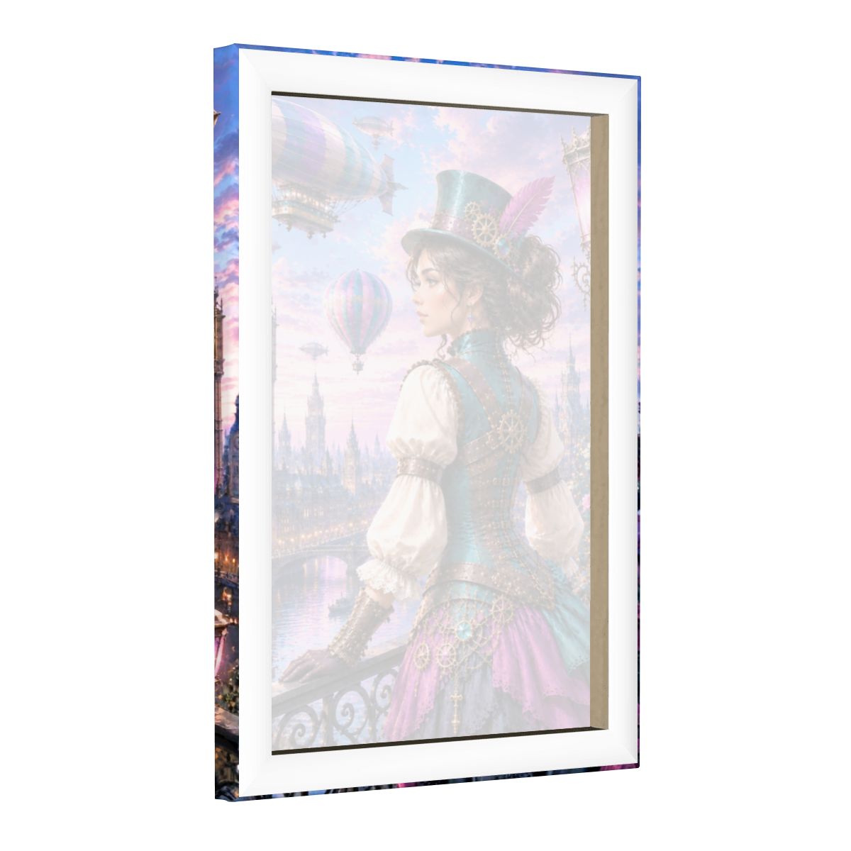 Framed Canvas Painting Steampunk Harbor (Made in USA)