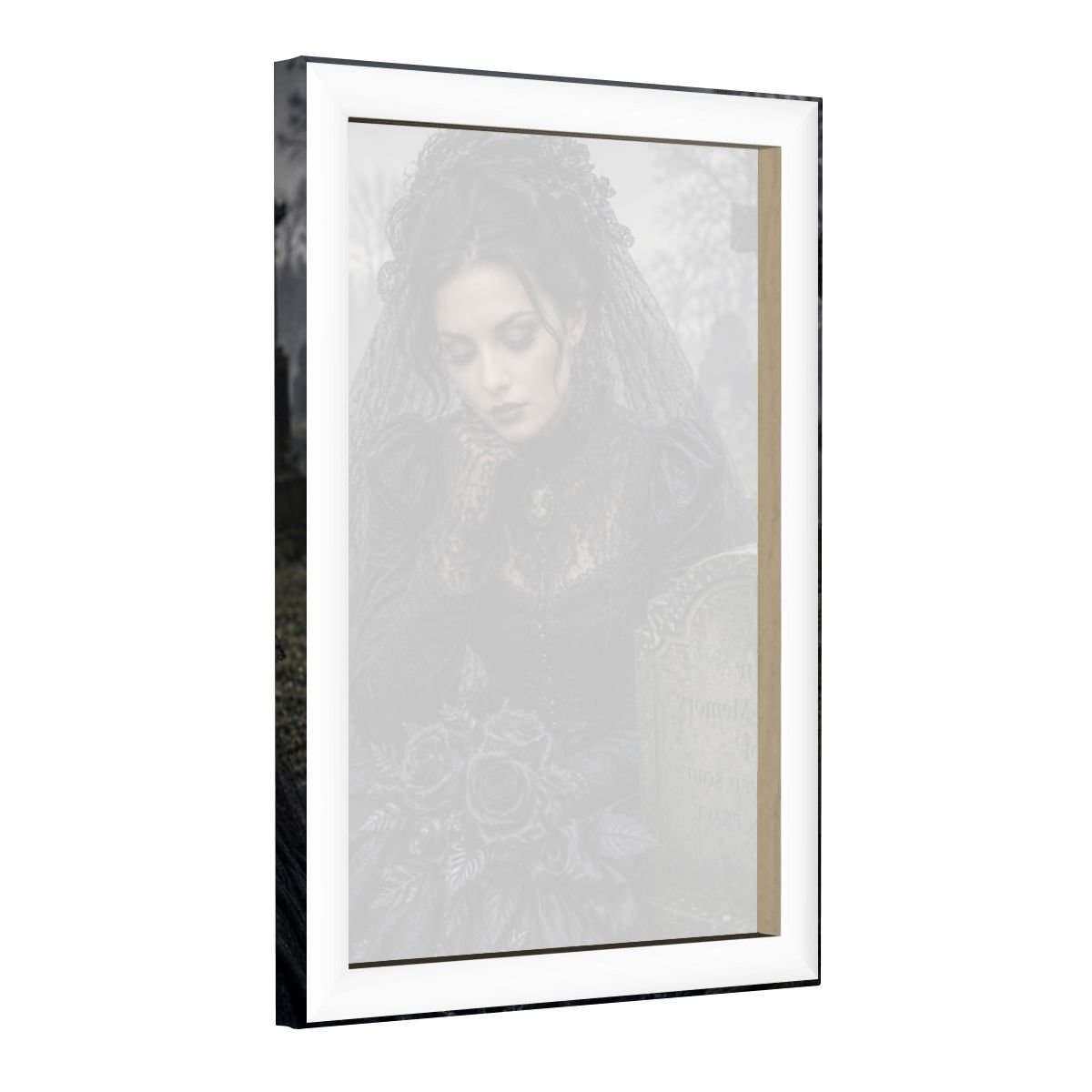 Framed Canvas Painting Gothic Victorian Halloween Woman at Grave Lost Love (Made in USA)