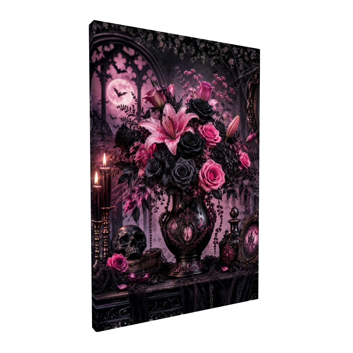 Framed Canvas Painting Halloween Pink Flower Bouquet Vase (Made in USA)