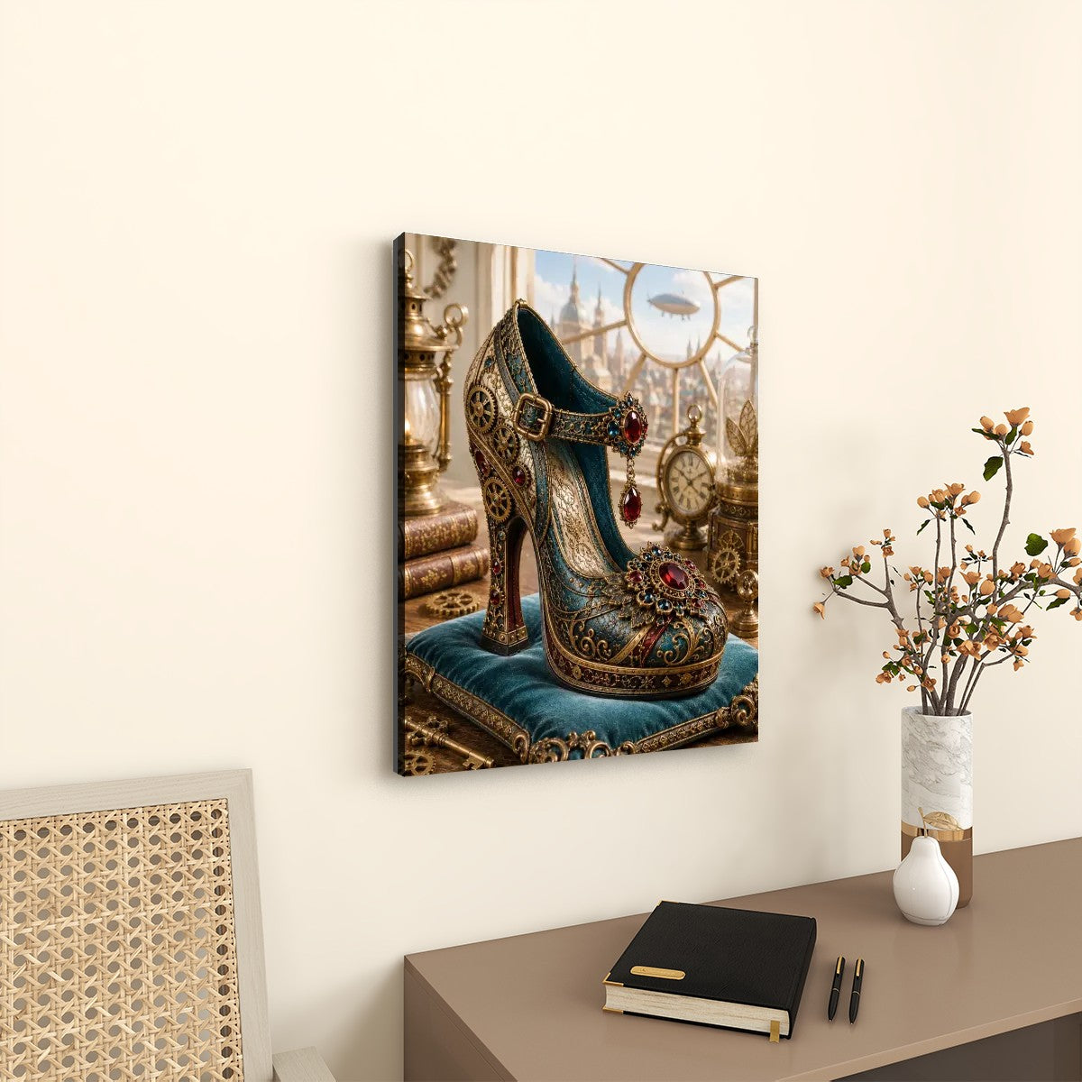 Canvas Prints Wall Art  Steampunk Heel 3 Green and Red