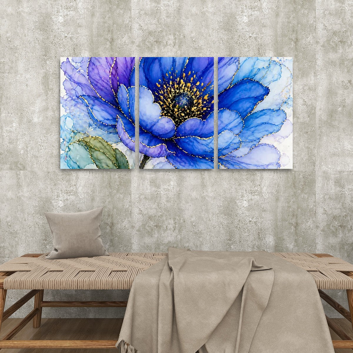3 Panels Canvas Prints Wall Art Blue Flower