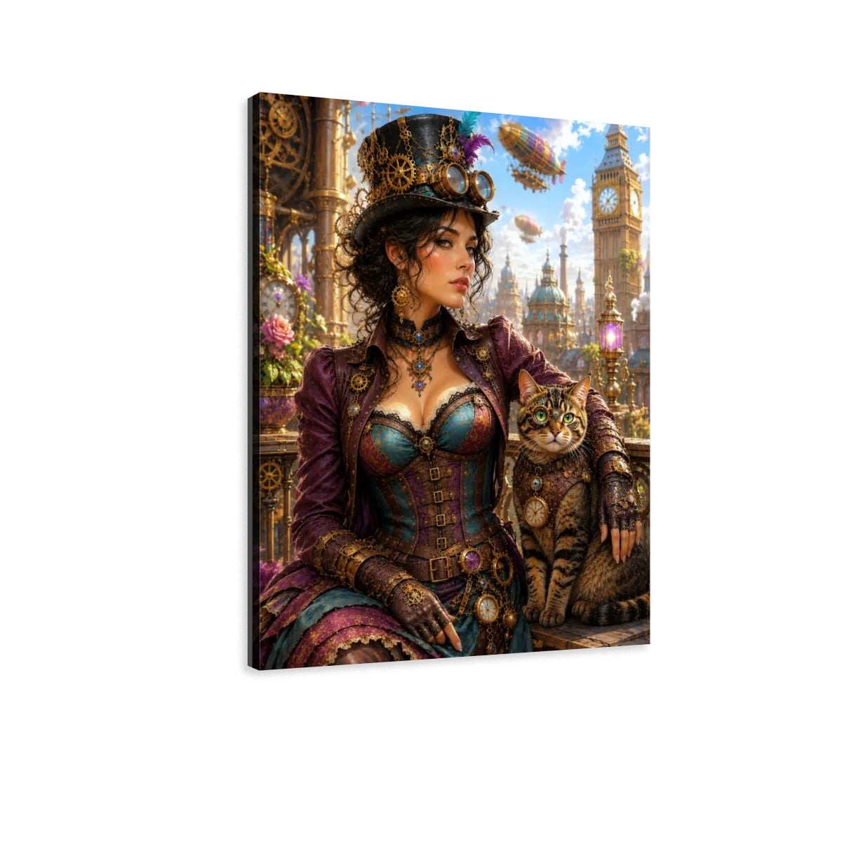 Canvas Prints Wall Art Steampunk Woman with Cat