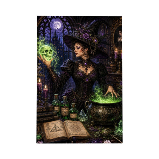 Framed Canvas Painting Halloween Witch and Skull Magic (Made in USA)