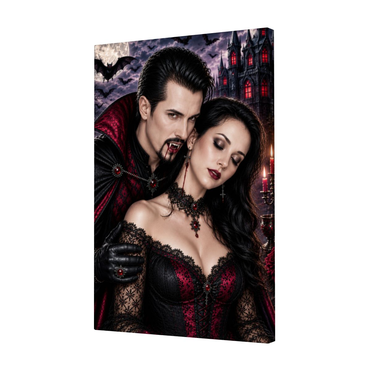 Framed Canvas Painting Halloween Vampire Couple(Made in USA)