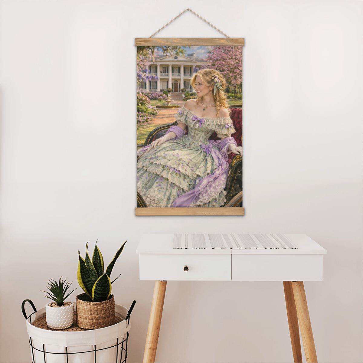 Linen Canvas Wall Art Civil War Woman in Carriage