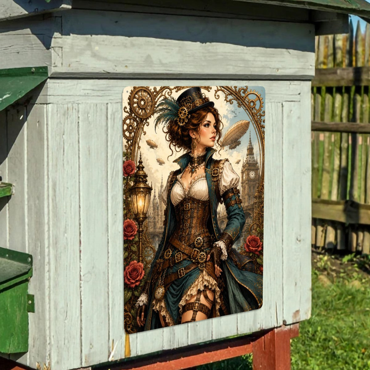 Rectangular Tin Sign Metal Sign Steampunk Woman