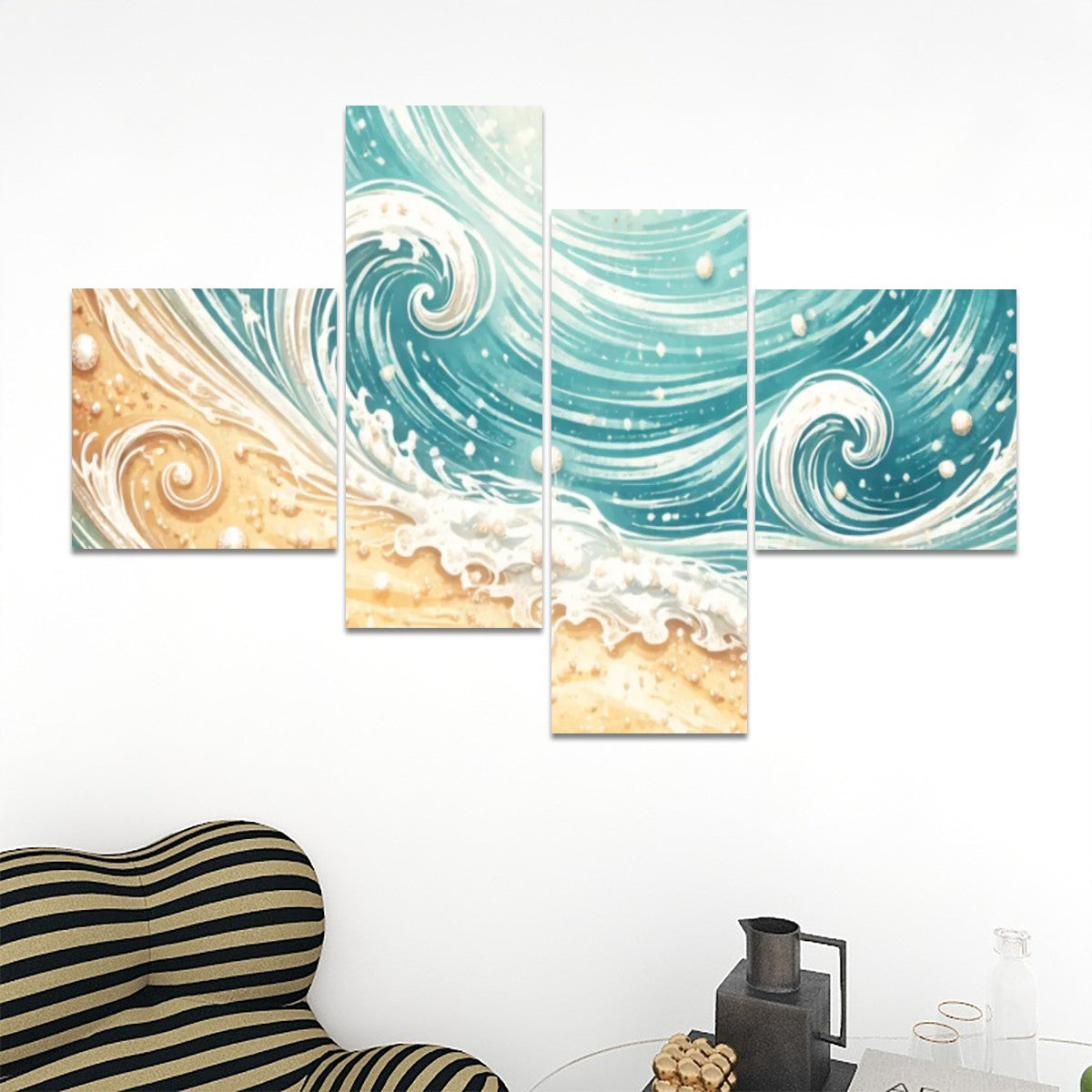4 Panels Canvas Prints Wall Art Beach Waves