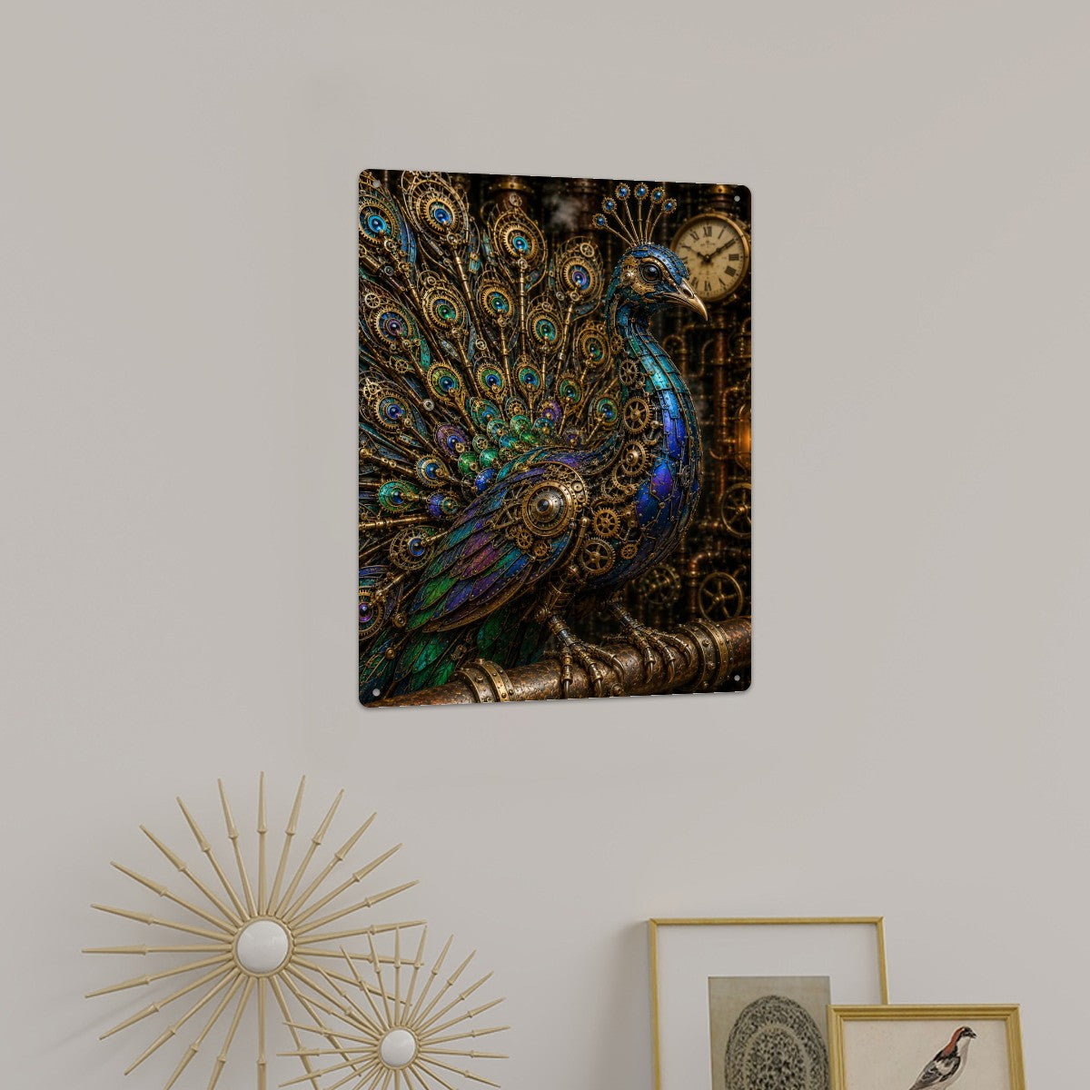 Rectangular Tin Sign Metal Sign Decor Steampunk Peacock
