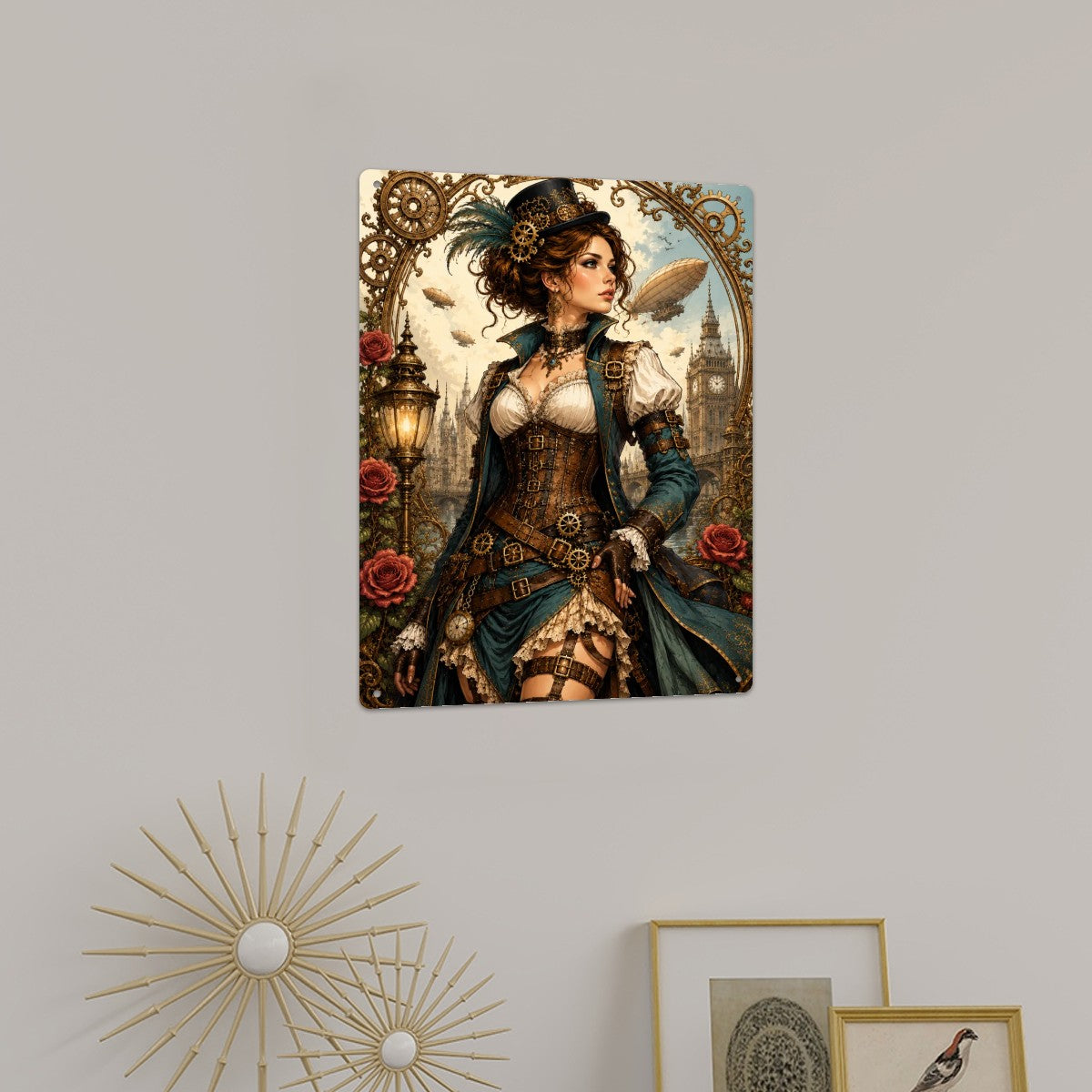 Rectangular Tin Sign Metal Sign Steampunk Woman