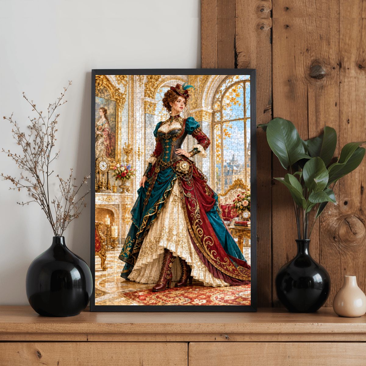 Wooden Jigsaw Puzzles 1000 pcs Steampunk Victorian Woman Teal and Red