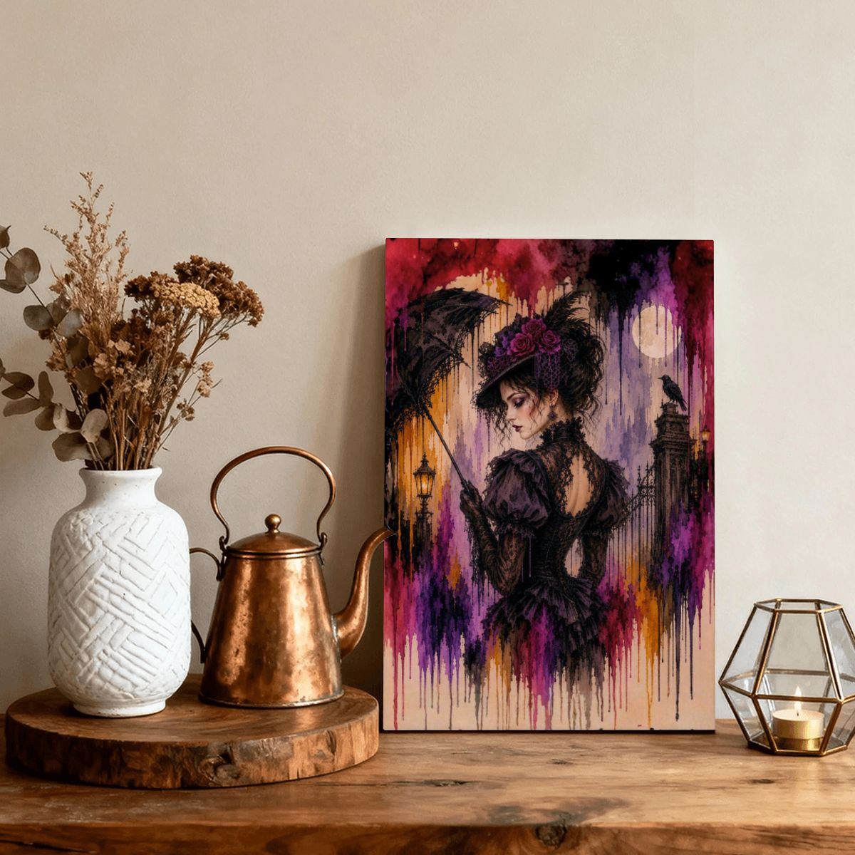 Framed Canvas Painting Victorian Drip Art Goth Rain (Made in USA)