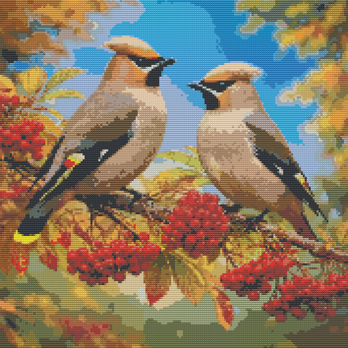 Diamond Painting Kit 20"x20" Bohemian Waxwing (Round Drills)