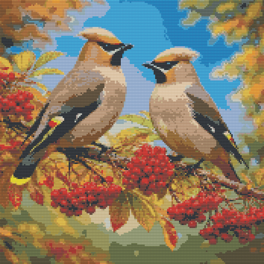 Diamond Painting Kit 20"x20" Bohemian Waxwing (Round Drills)