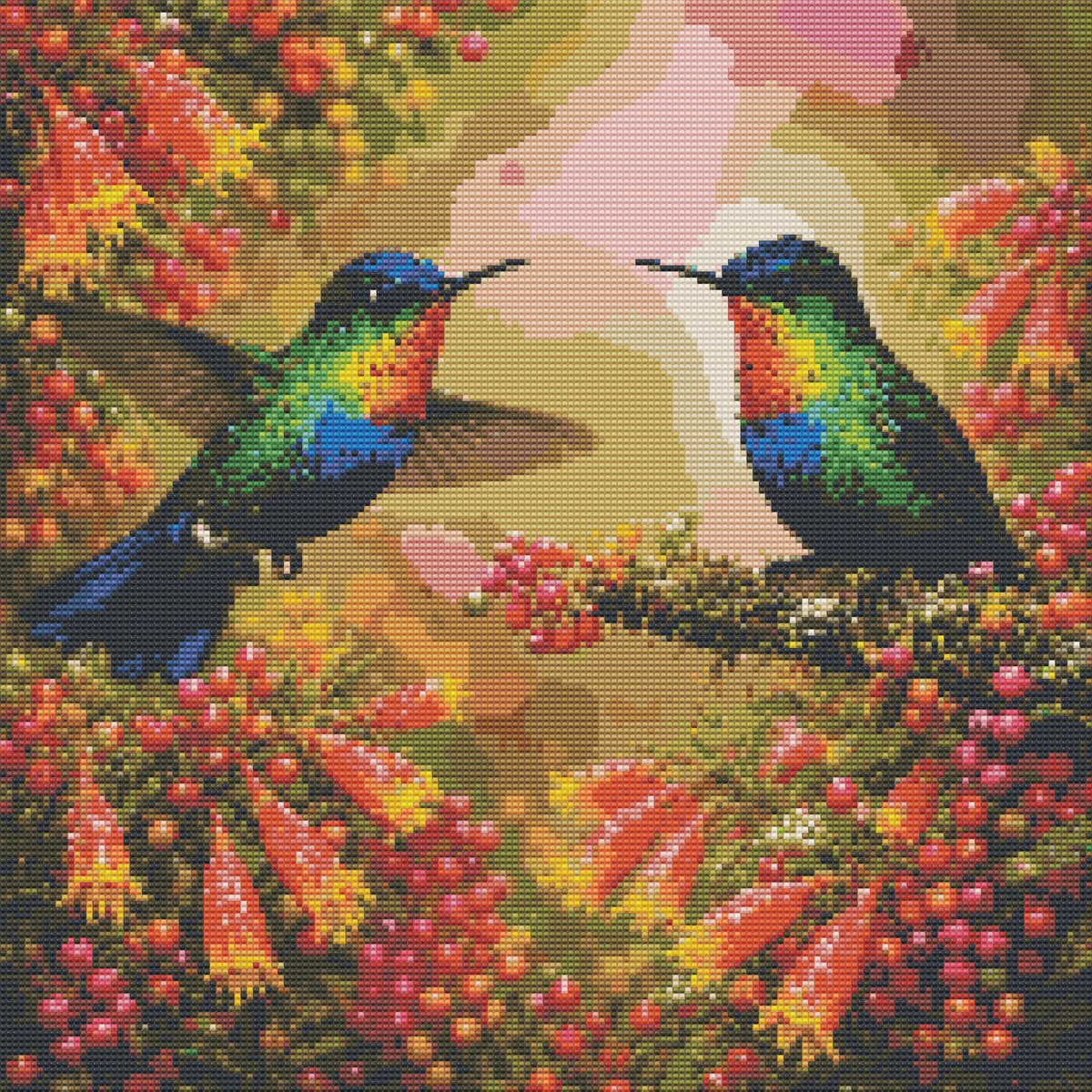 Diamond Painting Kit 20"x20" Fiery-throated Hummingbird (Round Drills)